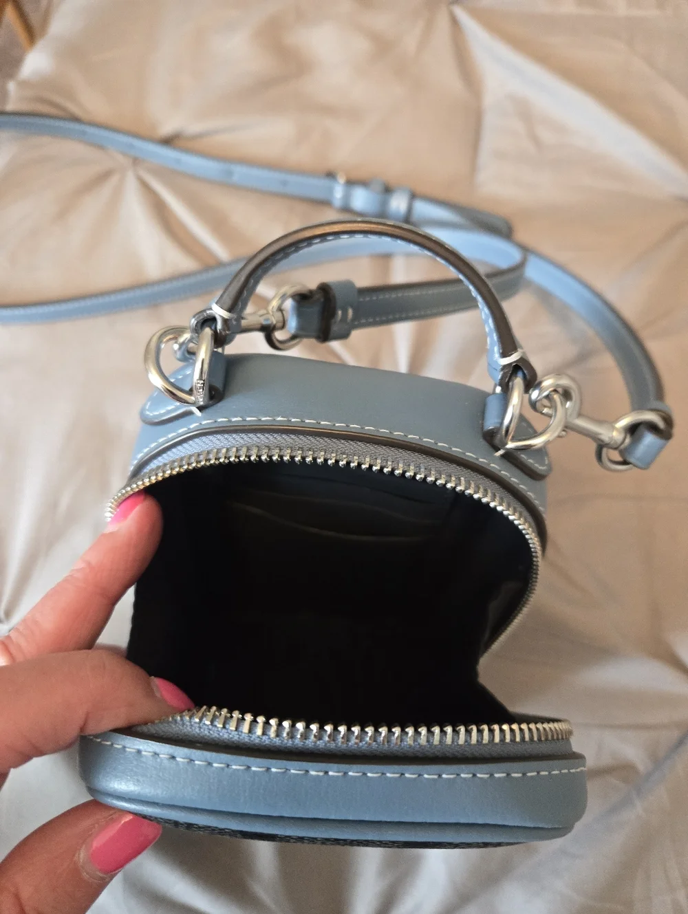 Coach Black Crossbody Phone Pouch with Blue Trim - Picture 4 of 6